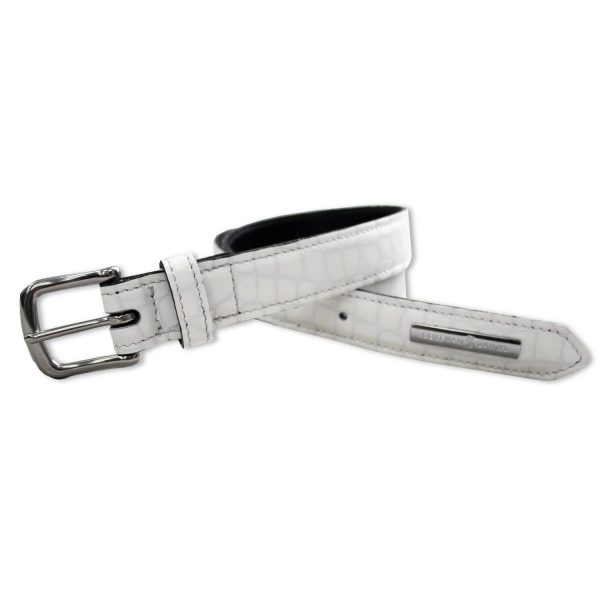 white patent mock croc belt